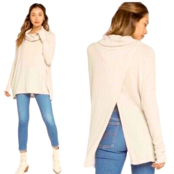 Free People Waffle Knit Cowl Neck Cream Sweater — S - Picture 2 of 9